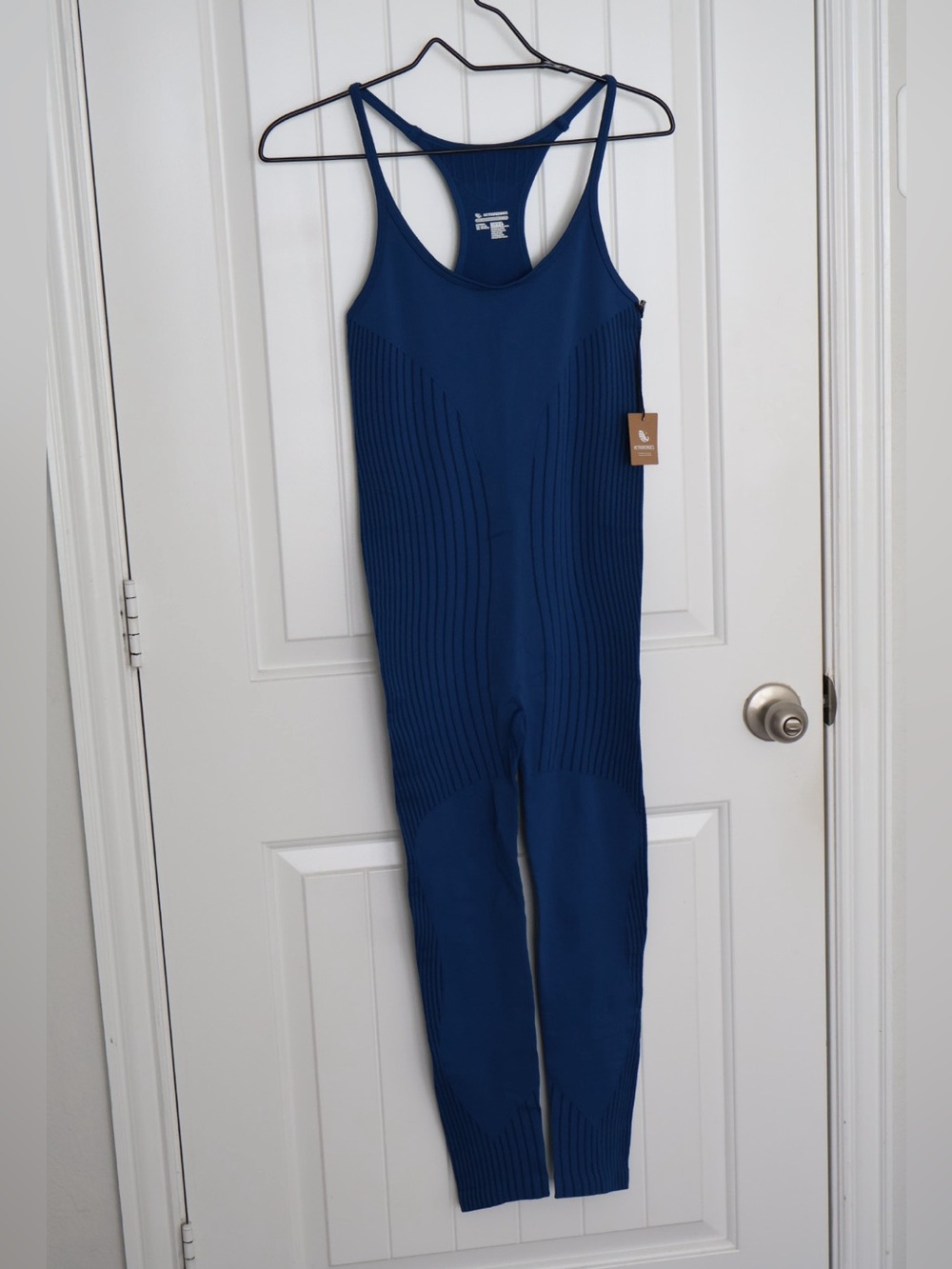 Ribbed Racerback Skinny Jumpsuit in Deep Blue